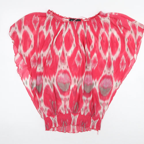 INC International Concepts Womens Pink Geometric Nylon Basic Blouse Size S Boat Neck