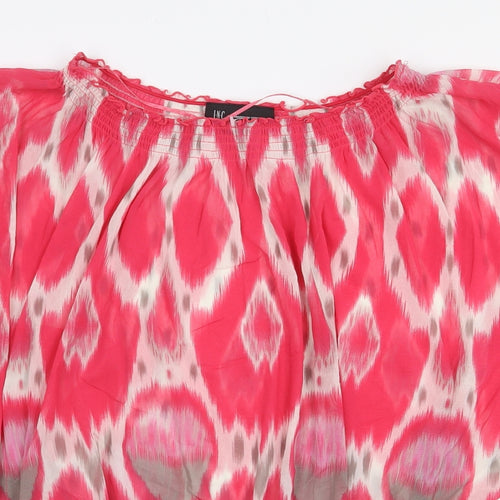 INC International Concepts Womens Pink Geometric Nylon Basic Blouse Size S Boat Neck
