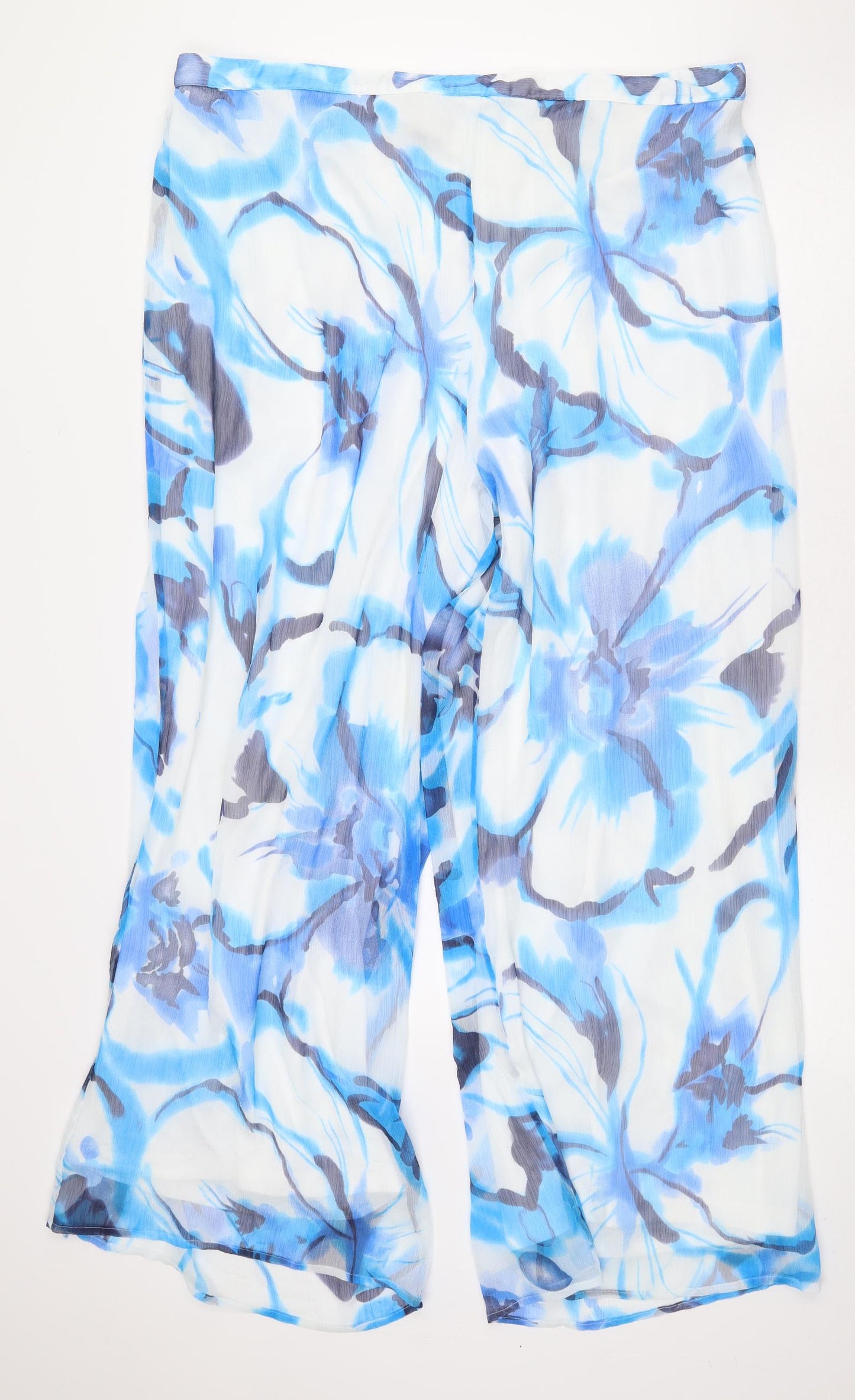 Ann Harvey Womens Blue Floral Polyester Trousers Size 24 L30 in Regular