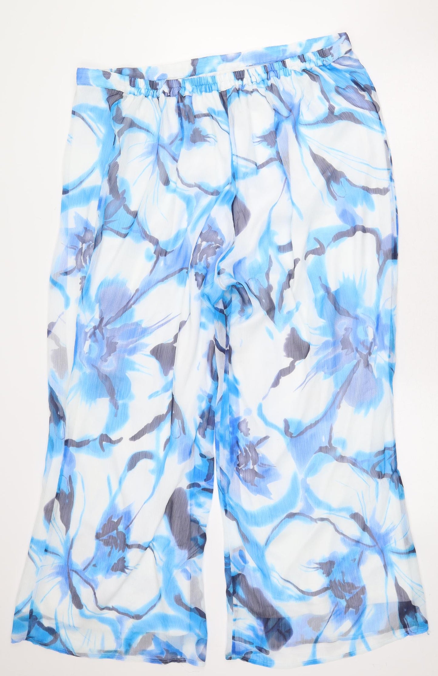 Ann Harvey Womens Blue Floral Polyester Trousers Size 24 L30 in Regular