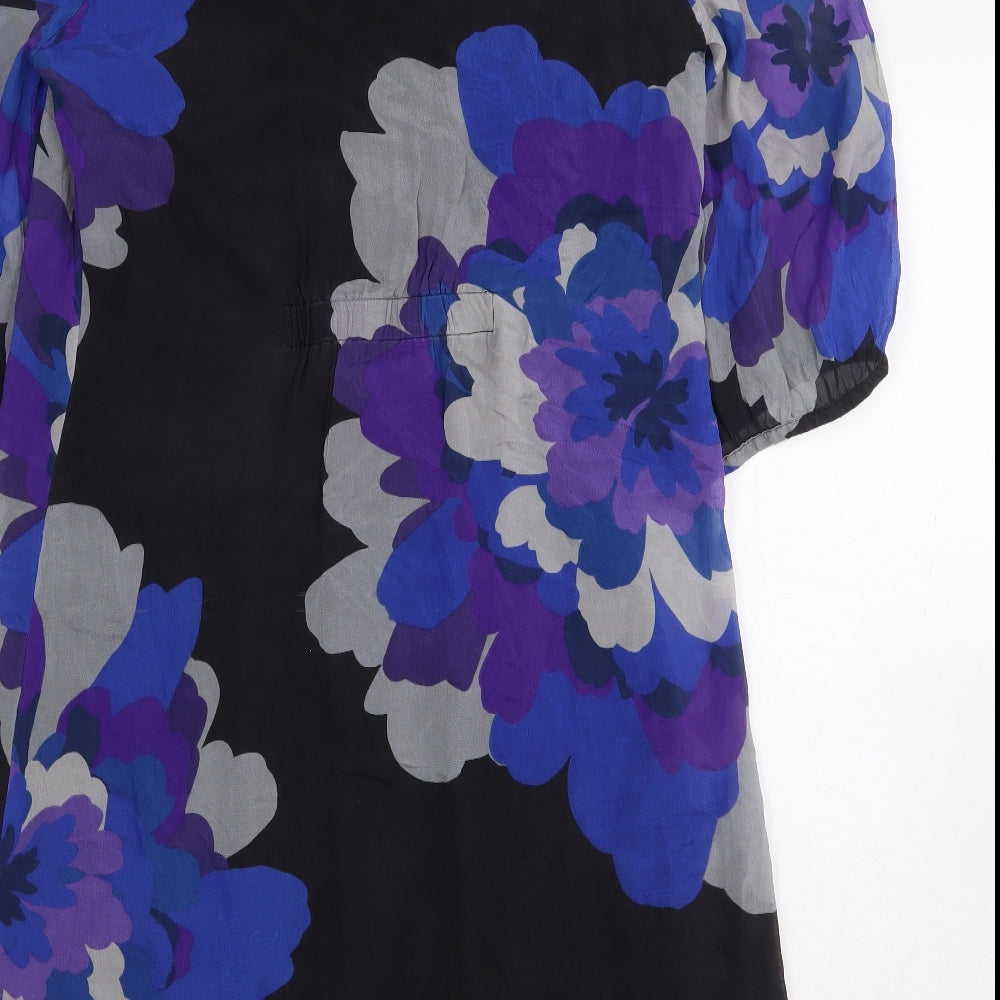 Monsoon Womens Black Floral Cotton A-Line Size 12 V-Neck Button