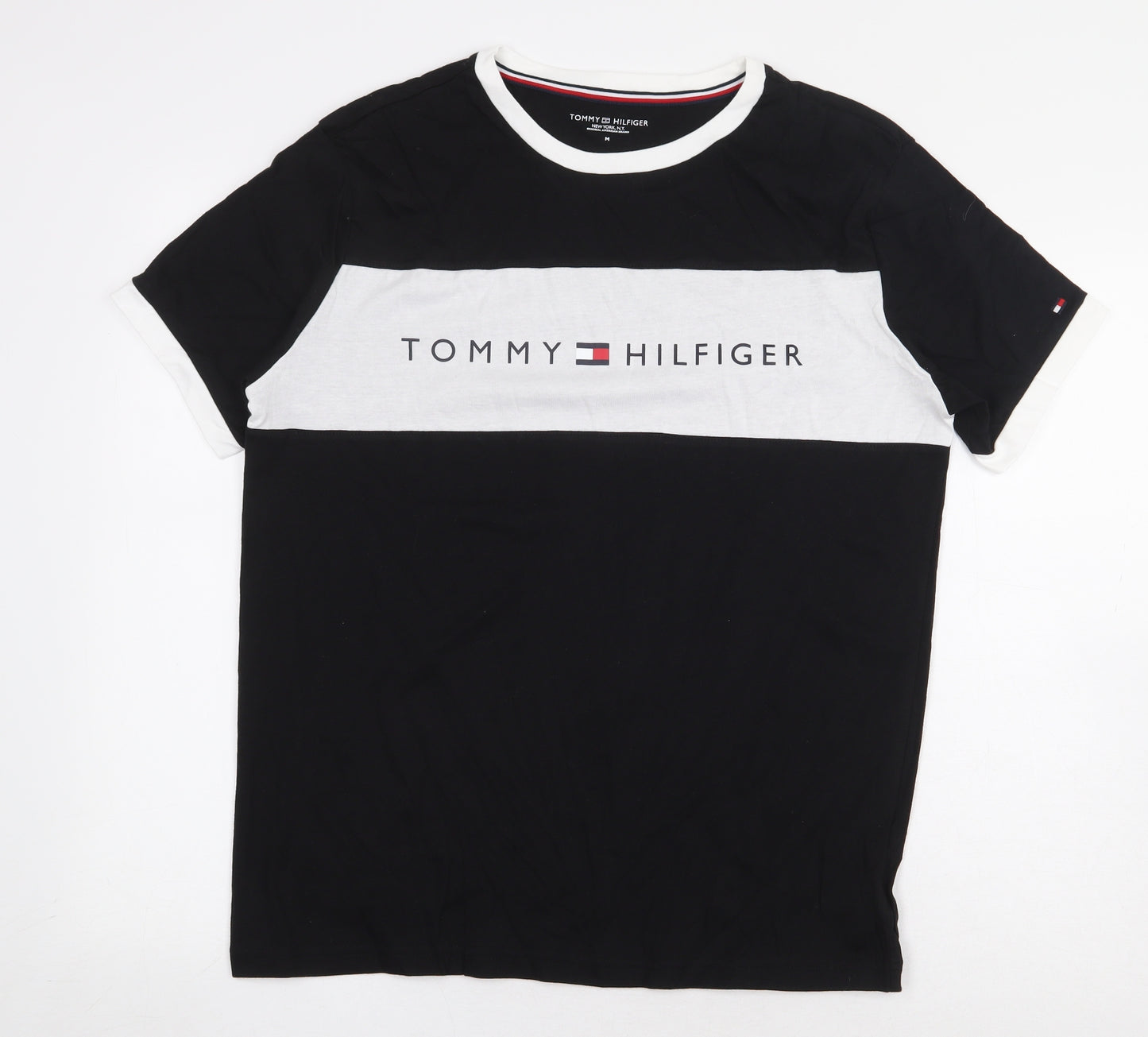 Tommy Hilfiger Womens Black Cotton Basic T-Shirt Size M Round Neck