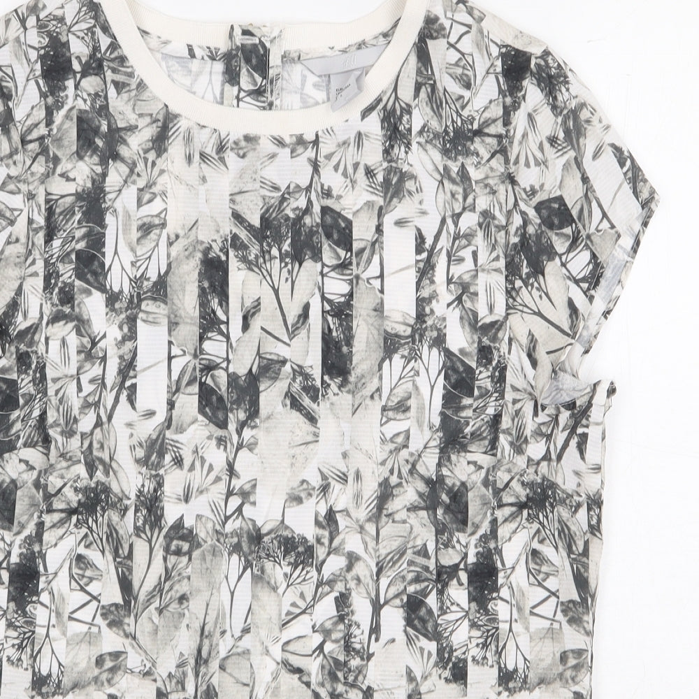 H&M Womens Multicoloured Floral Polyester Basic Blouse Size 8 Scoop Neck