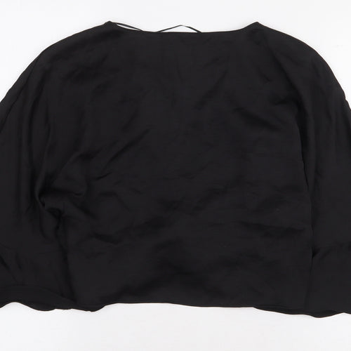 Zara Womens Black Polyester Cropped Blouse Size S V-Neck - Knot Front