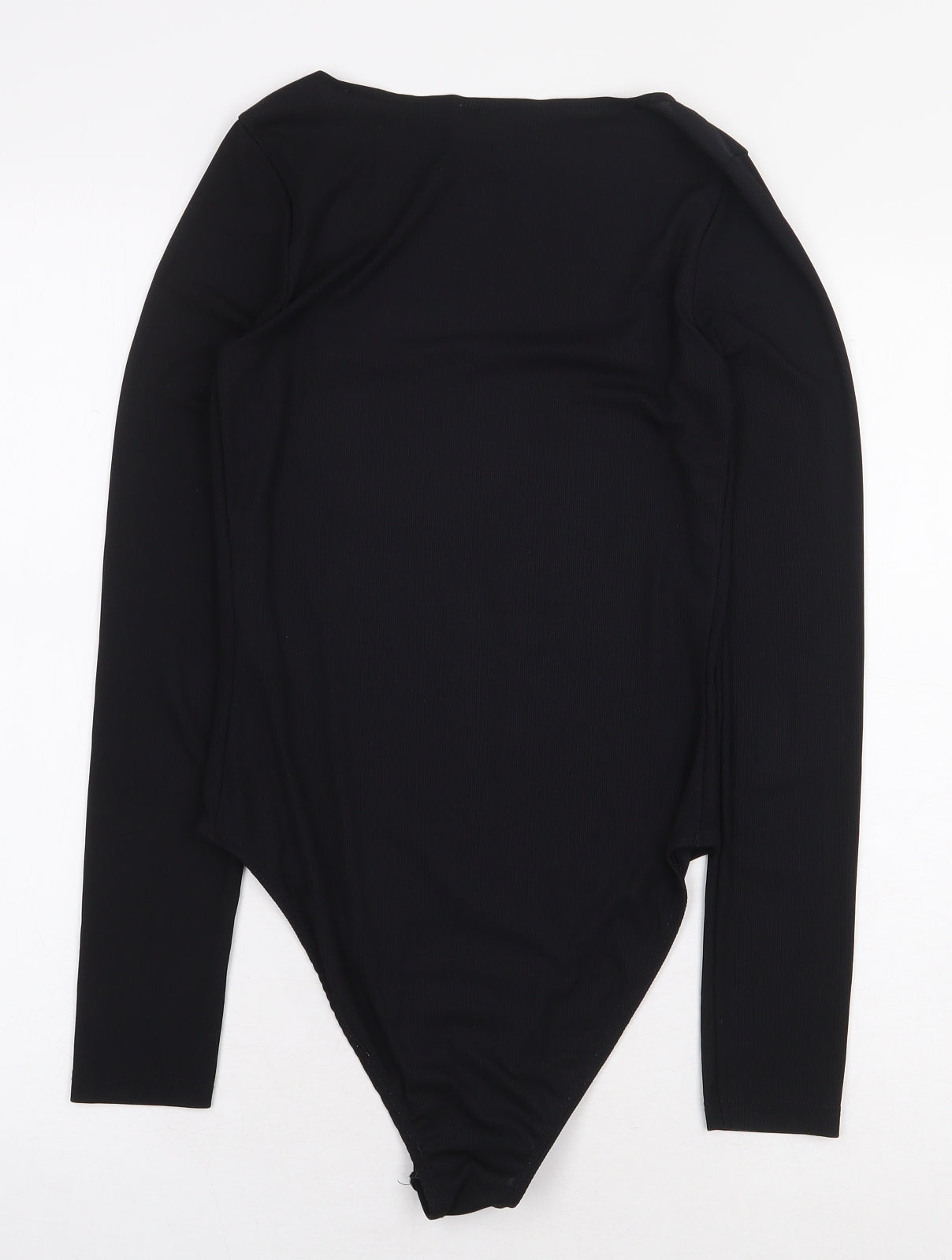 Topshop Womens Black Polyester Bodysuit One-Piece Size 10 Snap - Ribbed