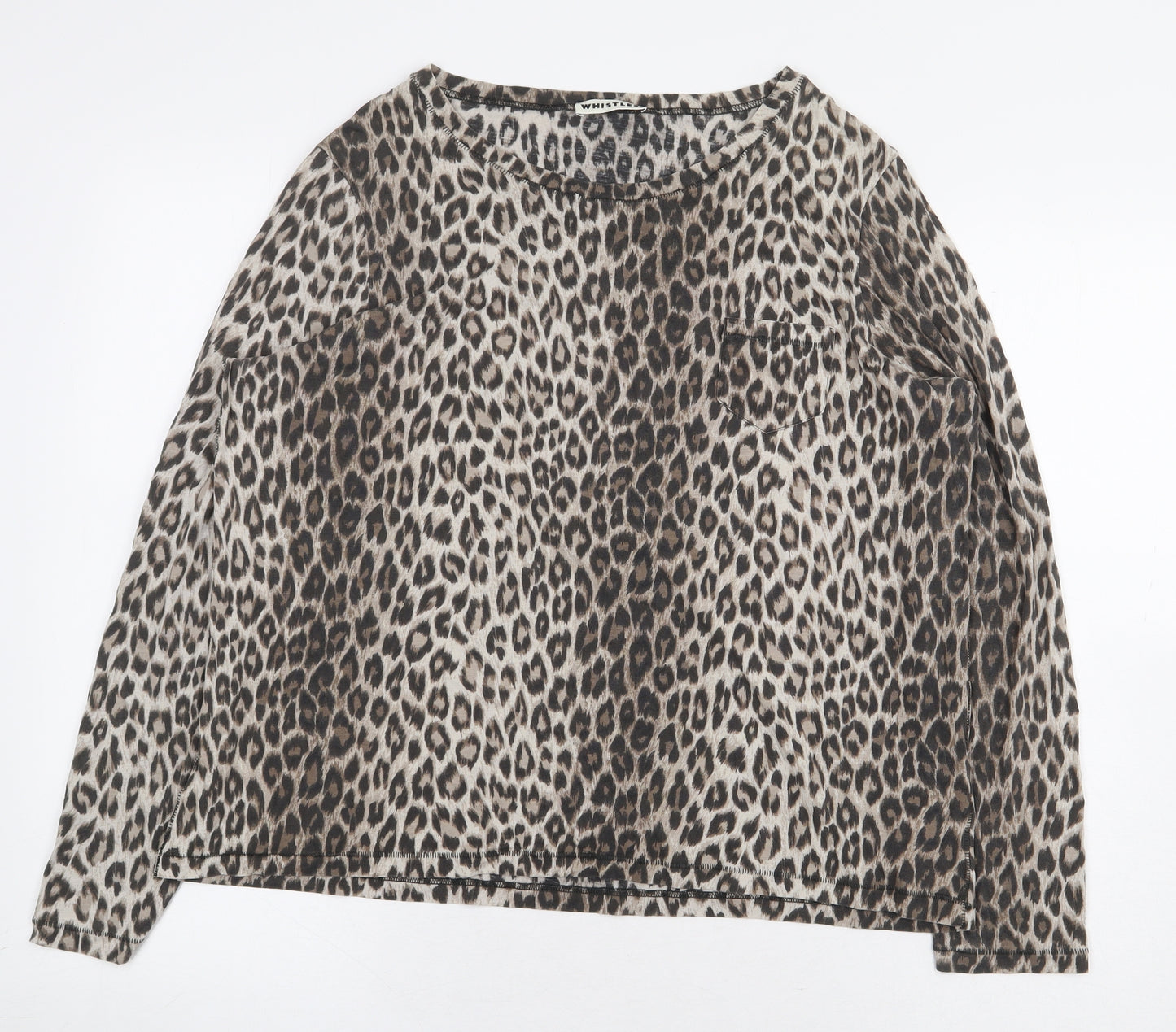 Whistles Womens Multicoloured Animal Print Lyocell Basic T-Shirt Size 16 Scoop Neck - Leopard Print