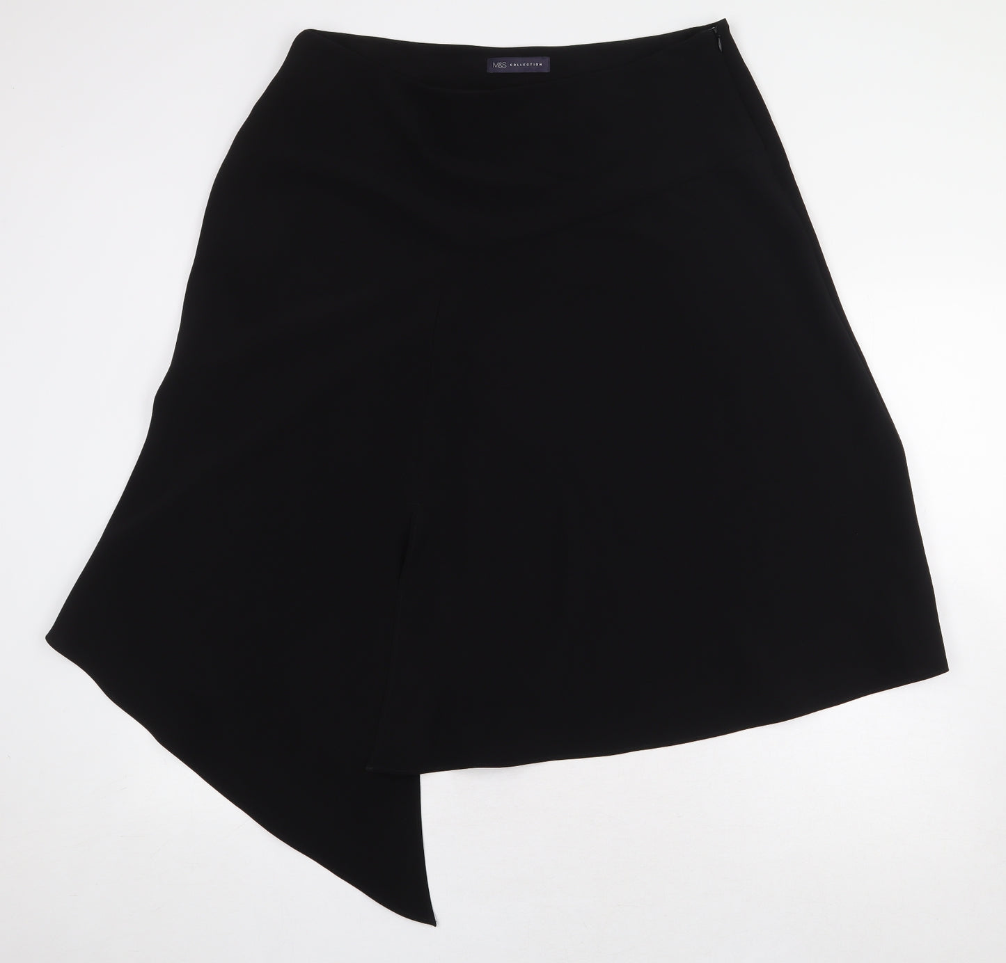 Marks and Spencer Womens Black Polyester A-Line Skirt Size 18 Zip - Asymmetric