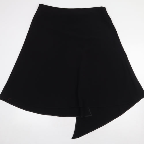 Marks and Spencer Womens Black Polyester A-Line Skirt Size 18 Zip - Asymmetric