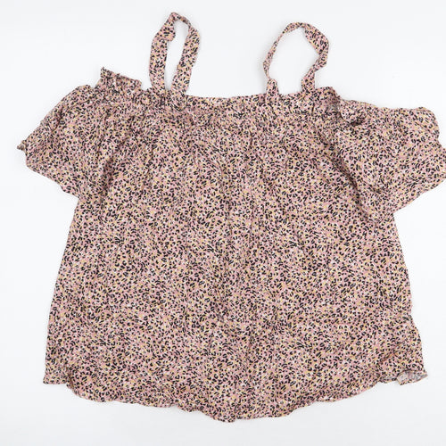 Papaya Womens Pink Animal Print Viscose Basic Blouse Size 10 Off the Shoulder - Leopard Print