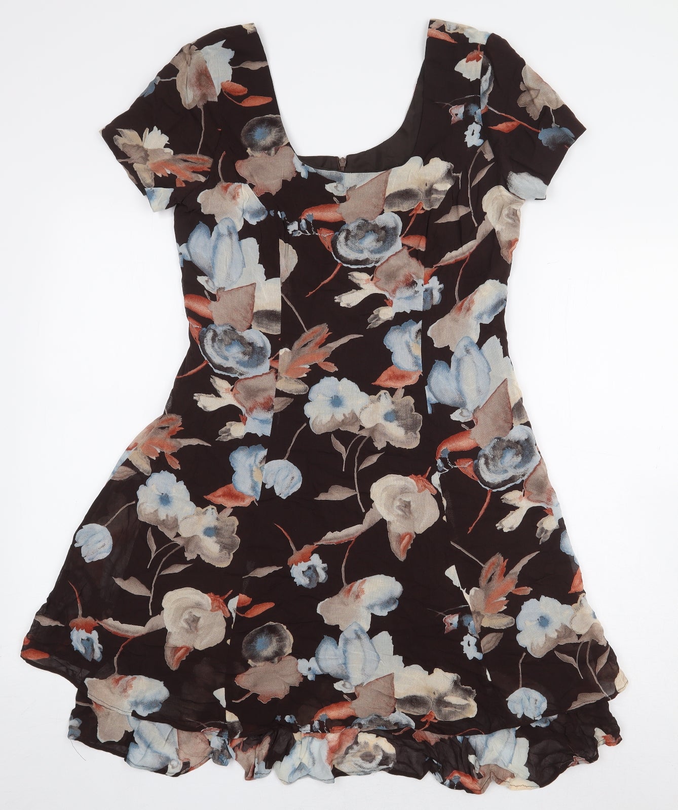 Jeffrey & Dara Womens Brown Floral Rayon A-Line Size 8 Scoop Neck Zip