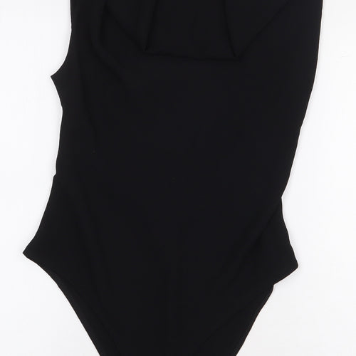 Zara Womens Black Polyester Bodysuit One-Piece Size S Snap - Back Cut Out Detail