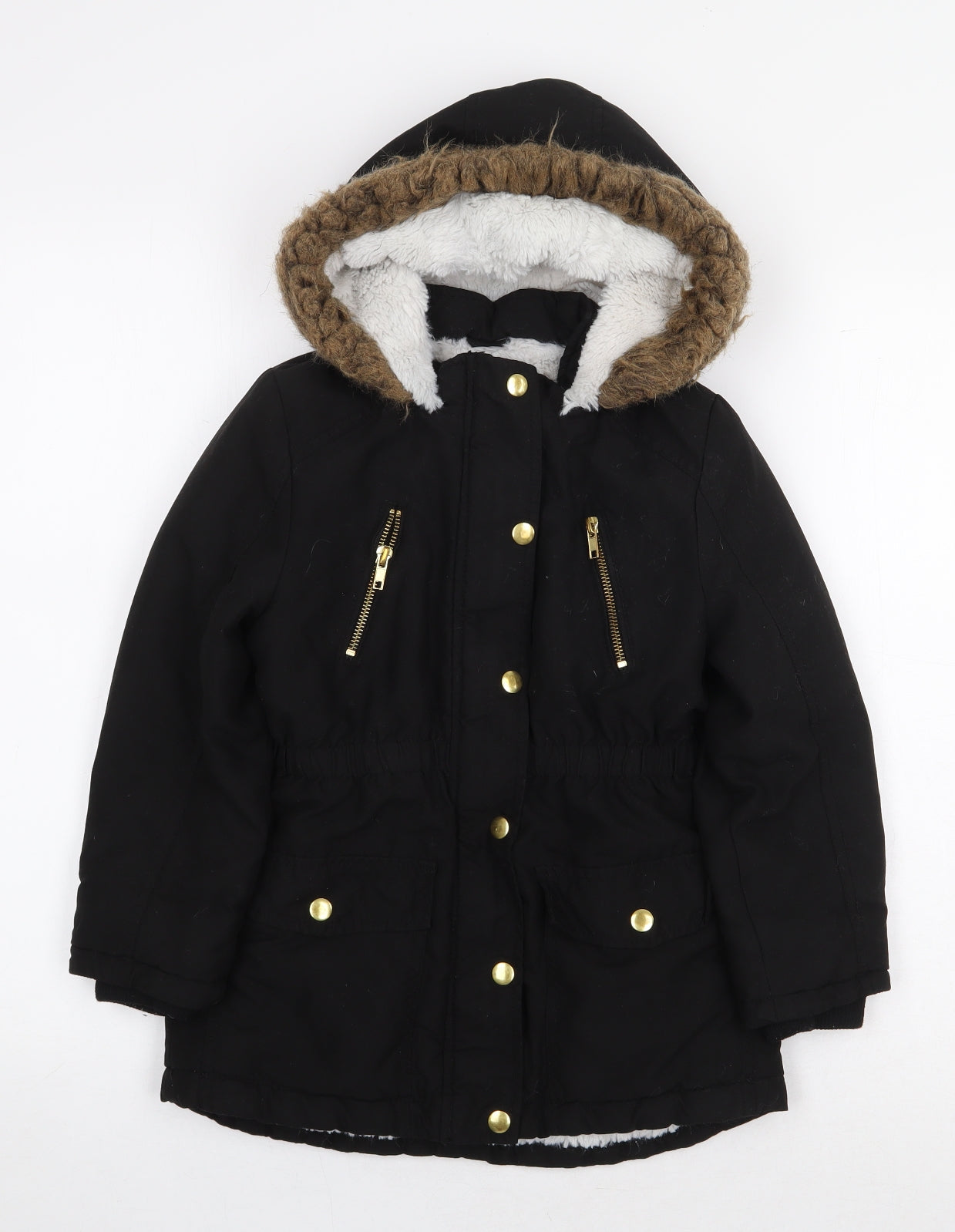 George Girls Black Parka Coat Size 6-7 Years Zip