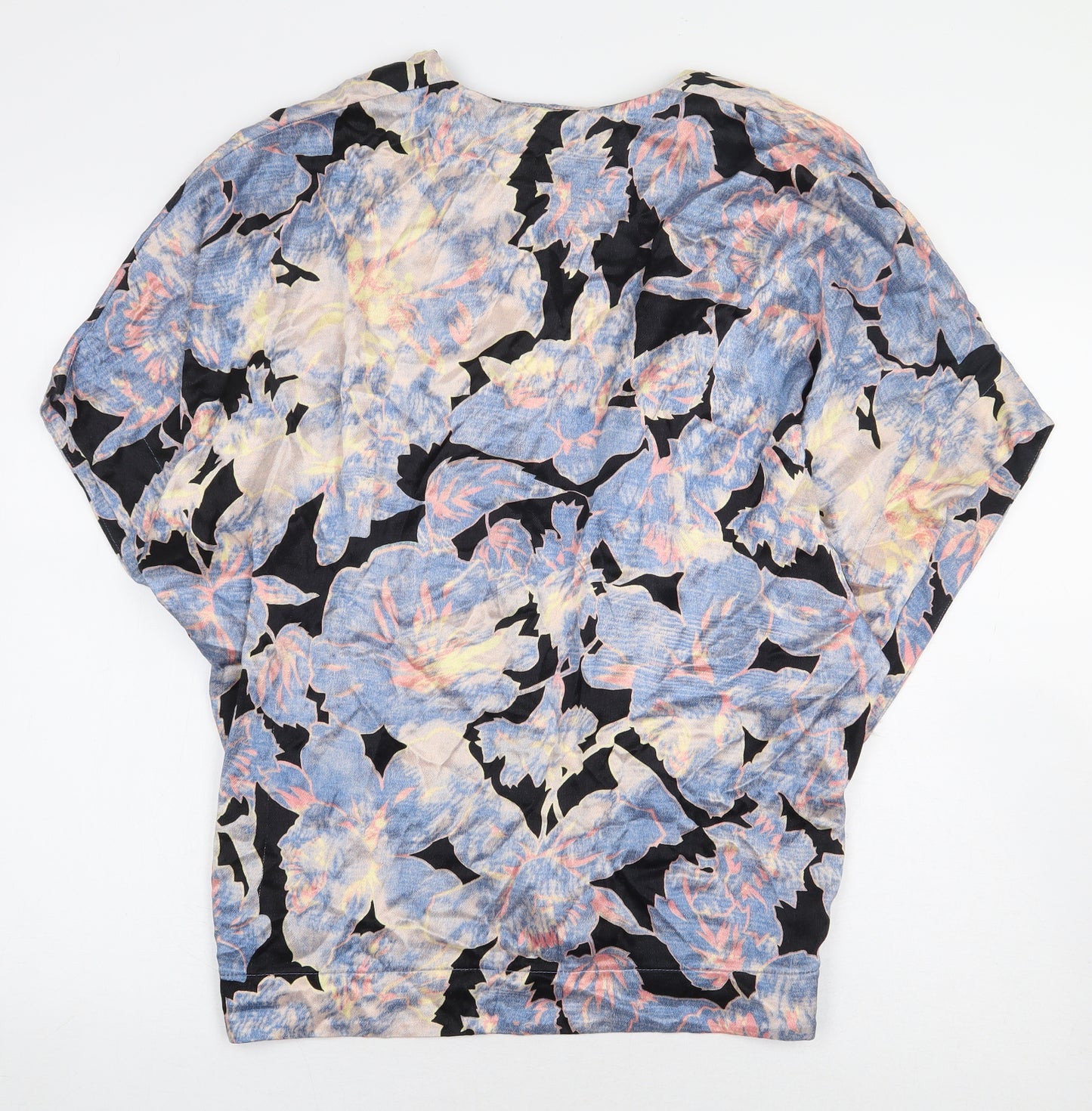 Topshop Womens Blue Floral Viscose Kimono Blouse Size 6 V-Neck - Open
