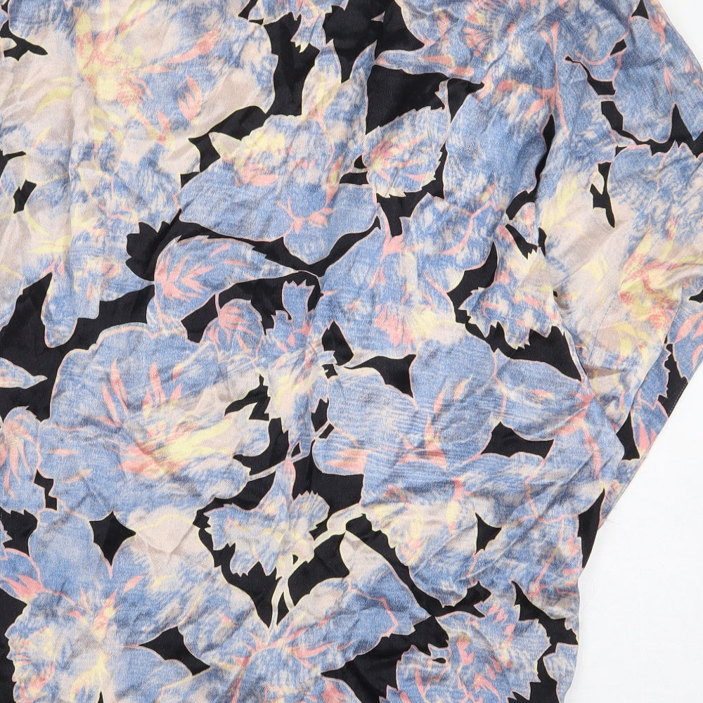 Topshop Womens Blue Floral Viscose Kimono Blouse Size 6 V-Neck - Open