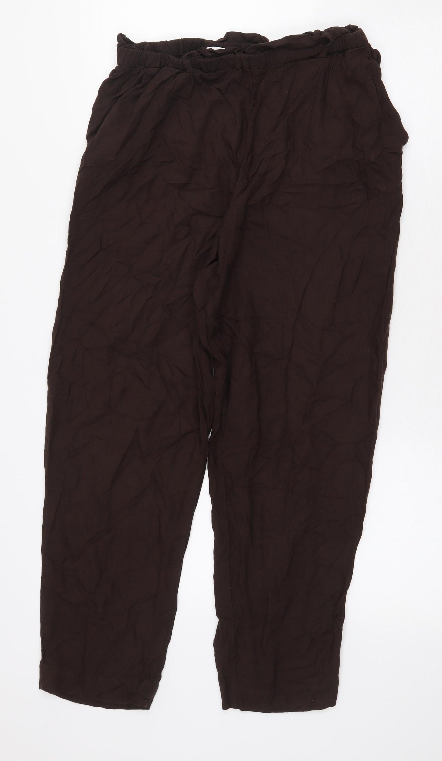 H&M Womens Brown Viscose Trousers Size 10 L24 in Regular