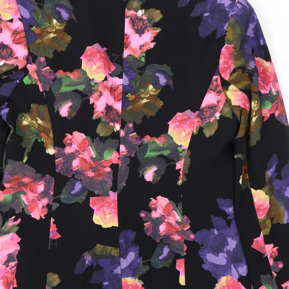 TU Womens Black Floral Jacket Blazer Size 14 Hook & Eye