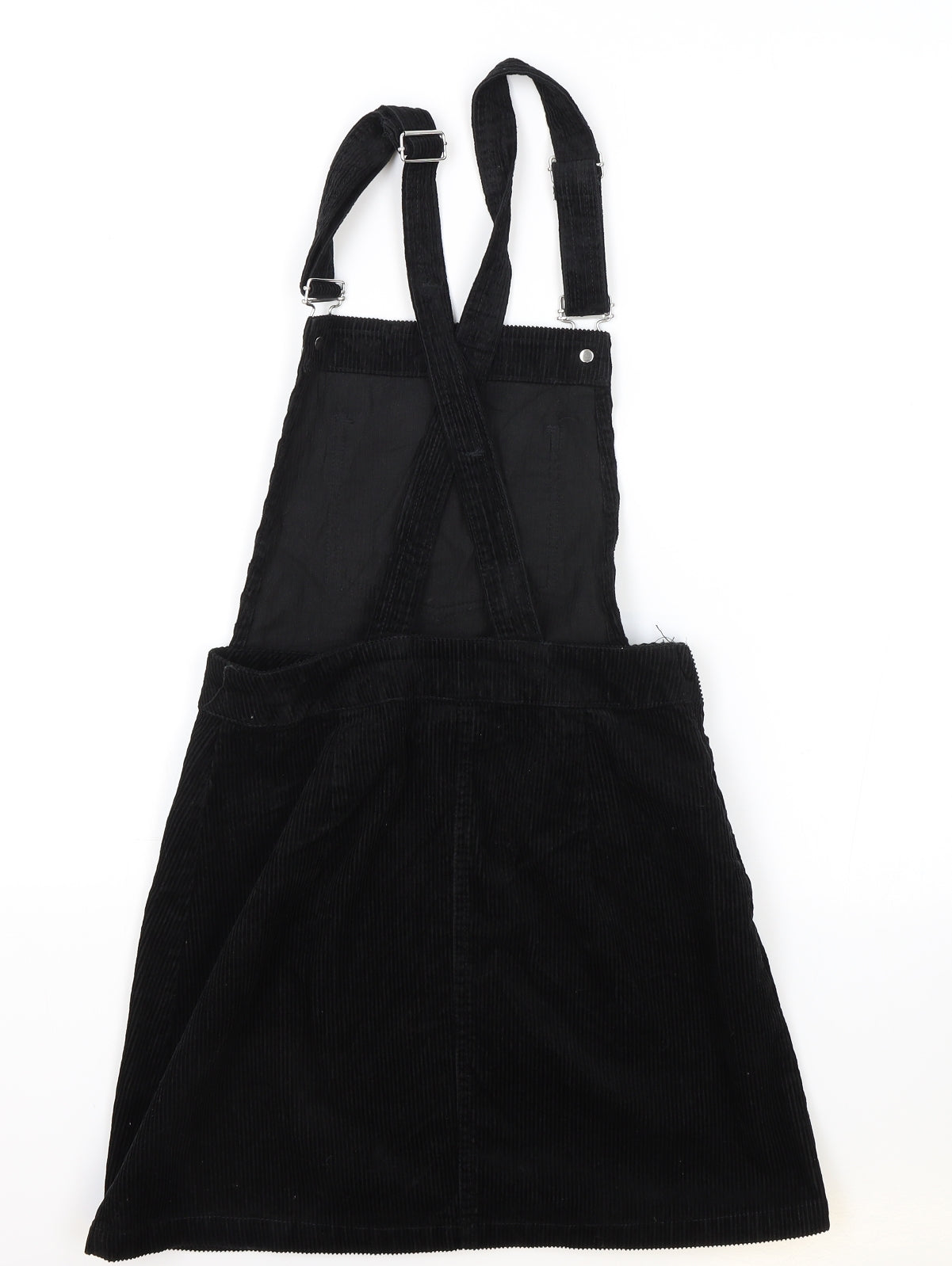 H&M Womens Black 100% Cotton Pinafore/Dungaree Dress Size 4 Square Neck Zip