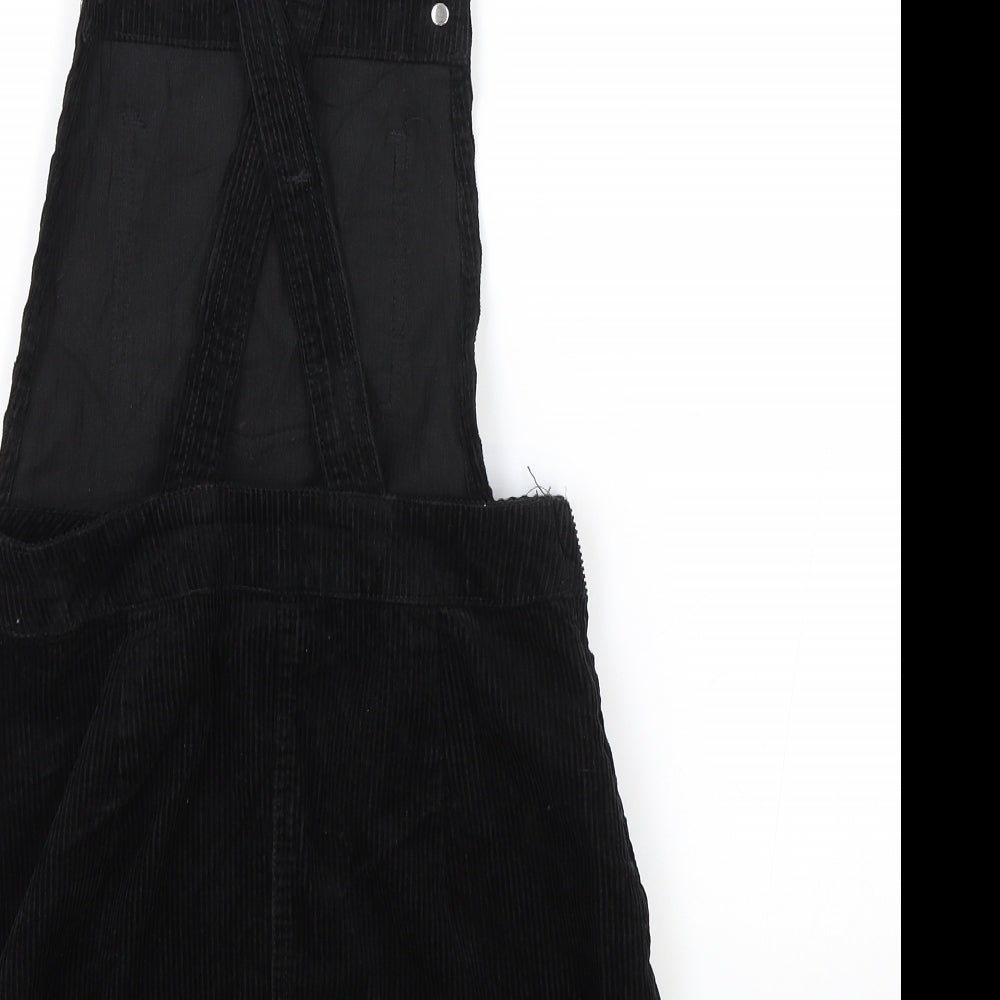 H&M Womens Black 100% Cotton Pinafore/Dungaree Dress Size 4 Square Neck Zip
