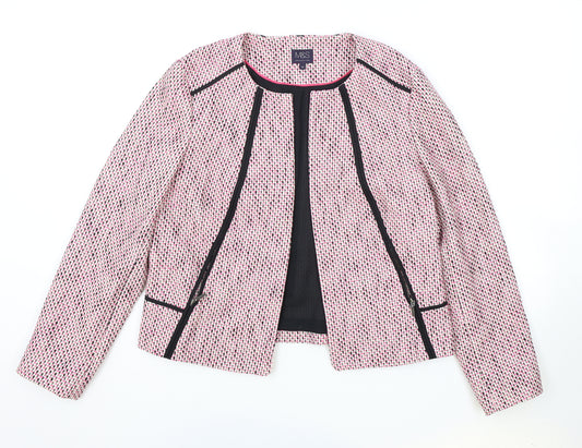Front view of Marks & Spencer women’s pink herringbone jacket, size UK 14