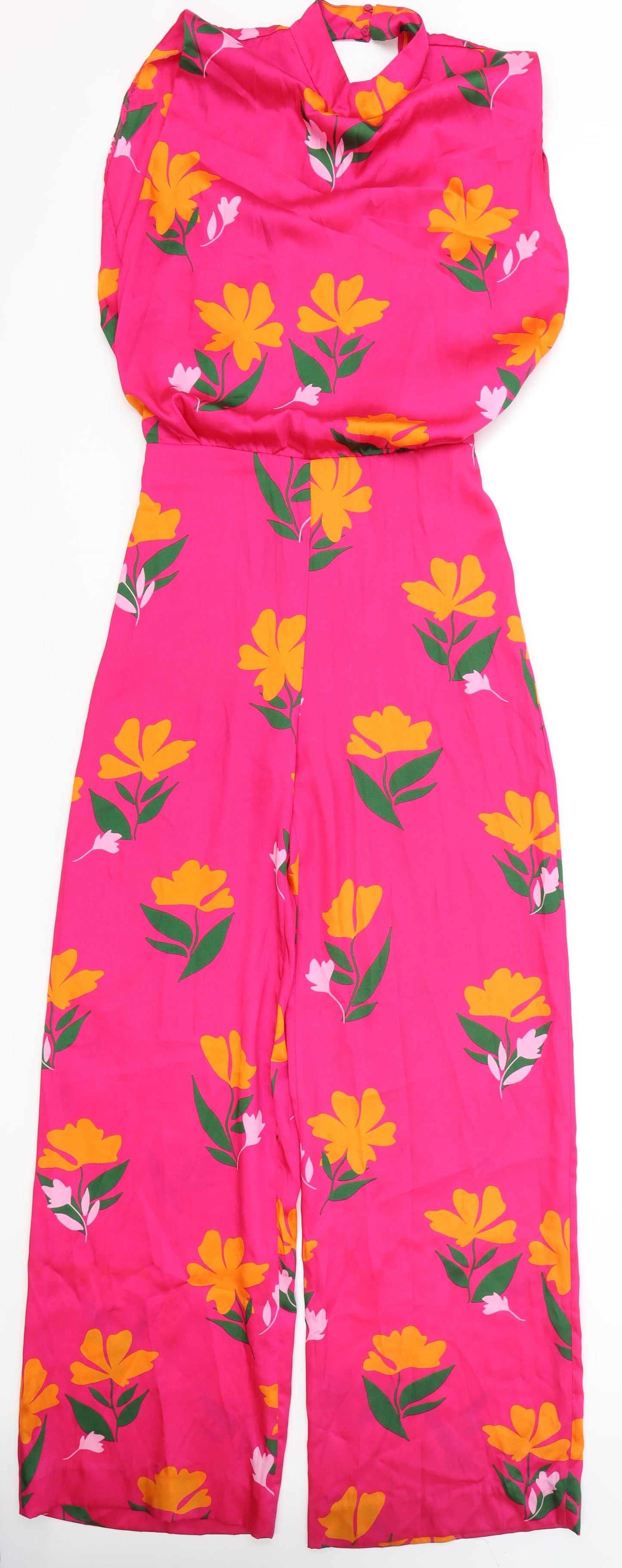Zara Womens Pink Floral Polyester Jumpsuit One-Piece Size XS L29 in Button