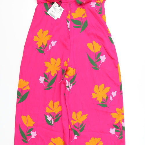 Zara Womens Pink Floral Polyester Jumpsuit One-Piece Size XS L29 in Button
