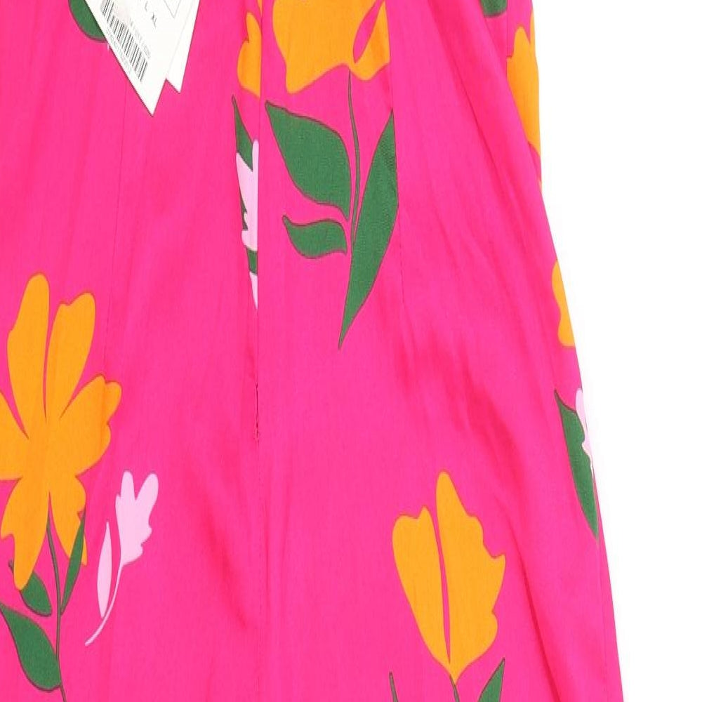 Zara Womens Pink Floral Polyester Jumpsuit One-Piece Size XS L29 in Button