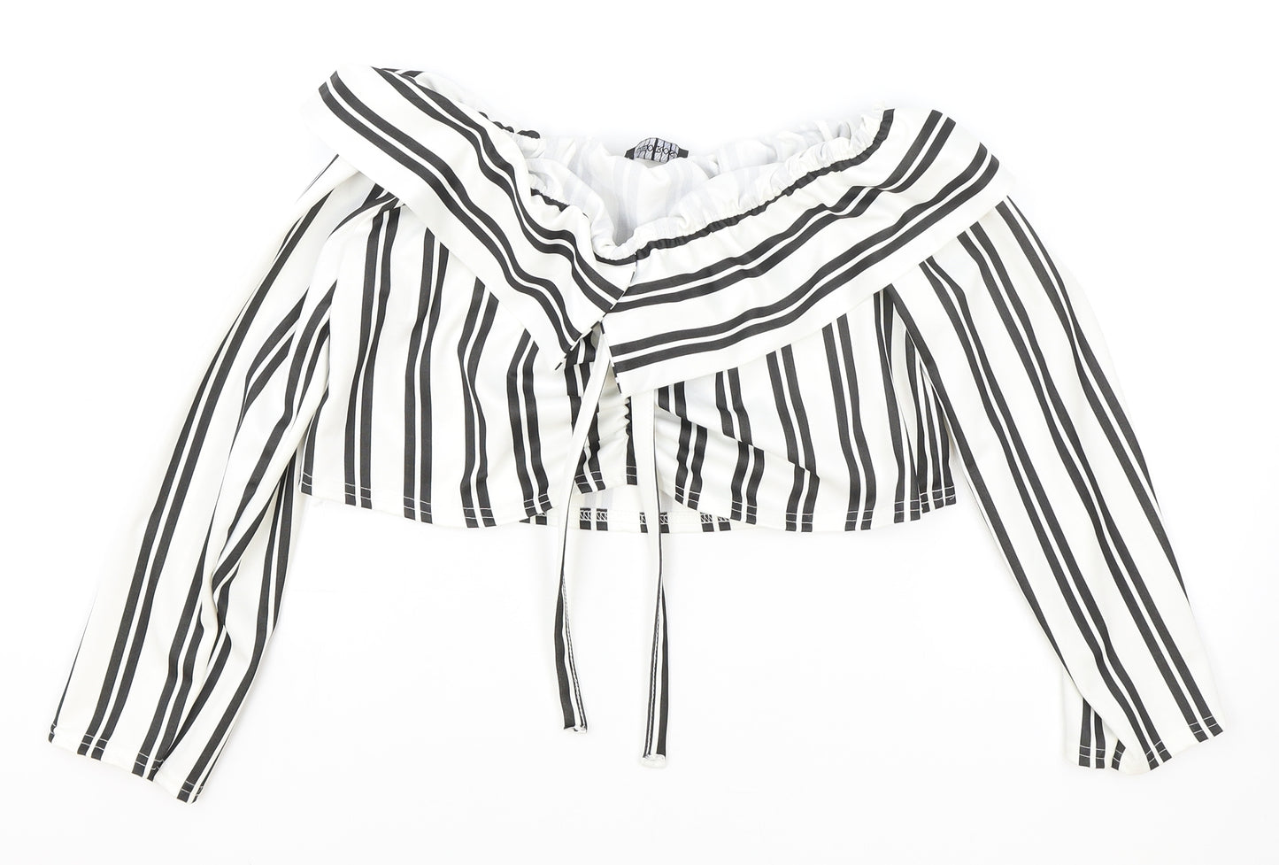 Cameo Rose Womens White Striped Polyester Cropped Blouse Size 14 Off the Shoulder