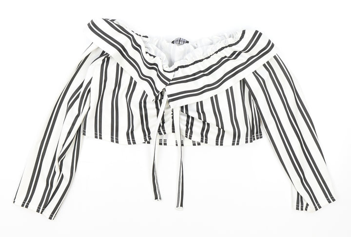 Cameo Rose Womens White Striped Polyester Cropped Blouse Size 14 Off the Shoulder