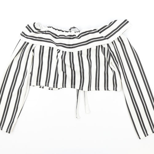 Cameo Rose Womens White Striped Polyester Cropped Blouse Size 14 Off the Shoulder