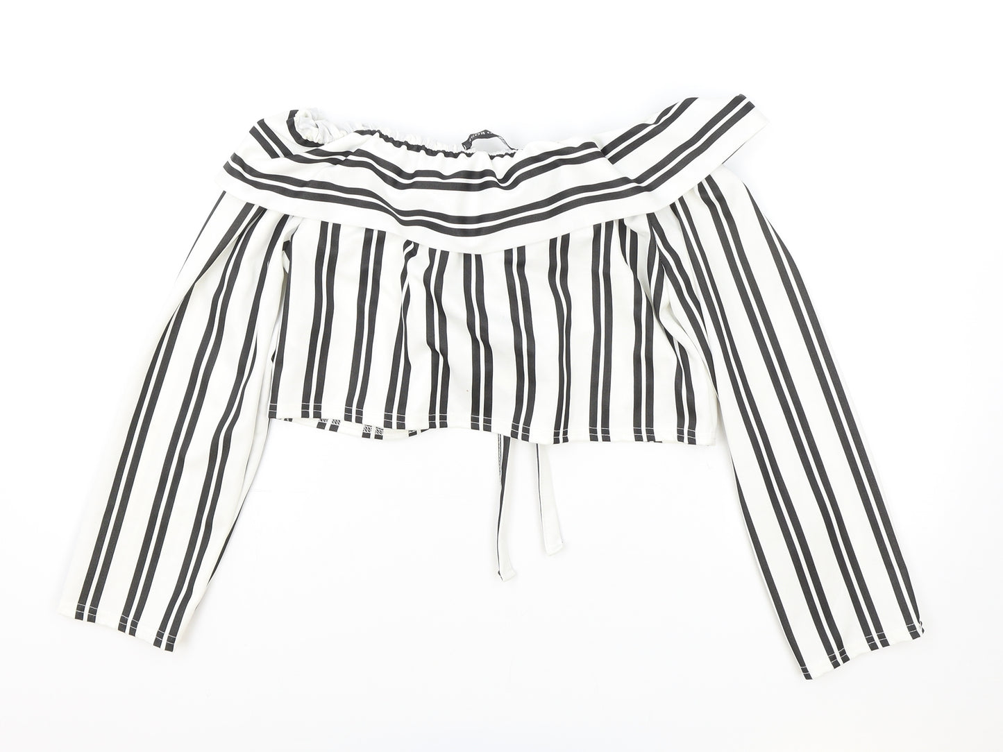 Cameo Rose Womens White Striped Polyester Cropped Blouse Size 14 Off the Shoulder