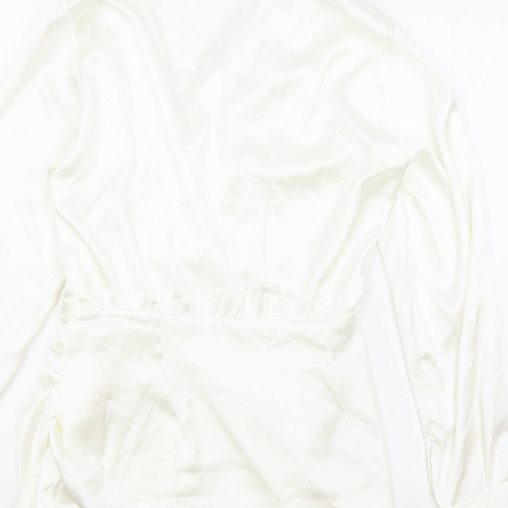 Zara Womens White Polyester Shirt Dress Size M Collared Zip