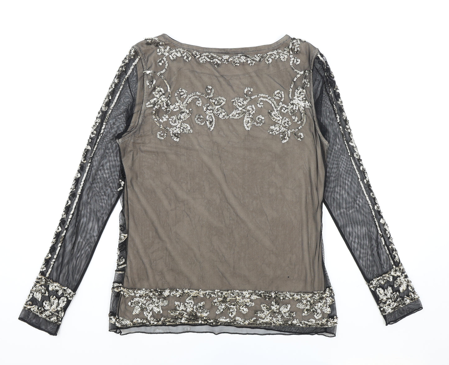 Per Una Womens Black Geometric Polyester Basic Blouse Size 12 Round Neck - Under Shirt