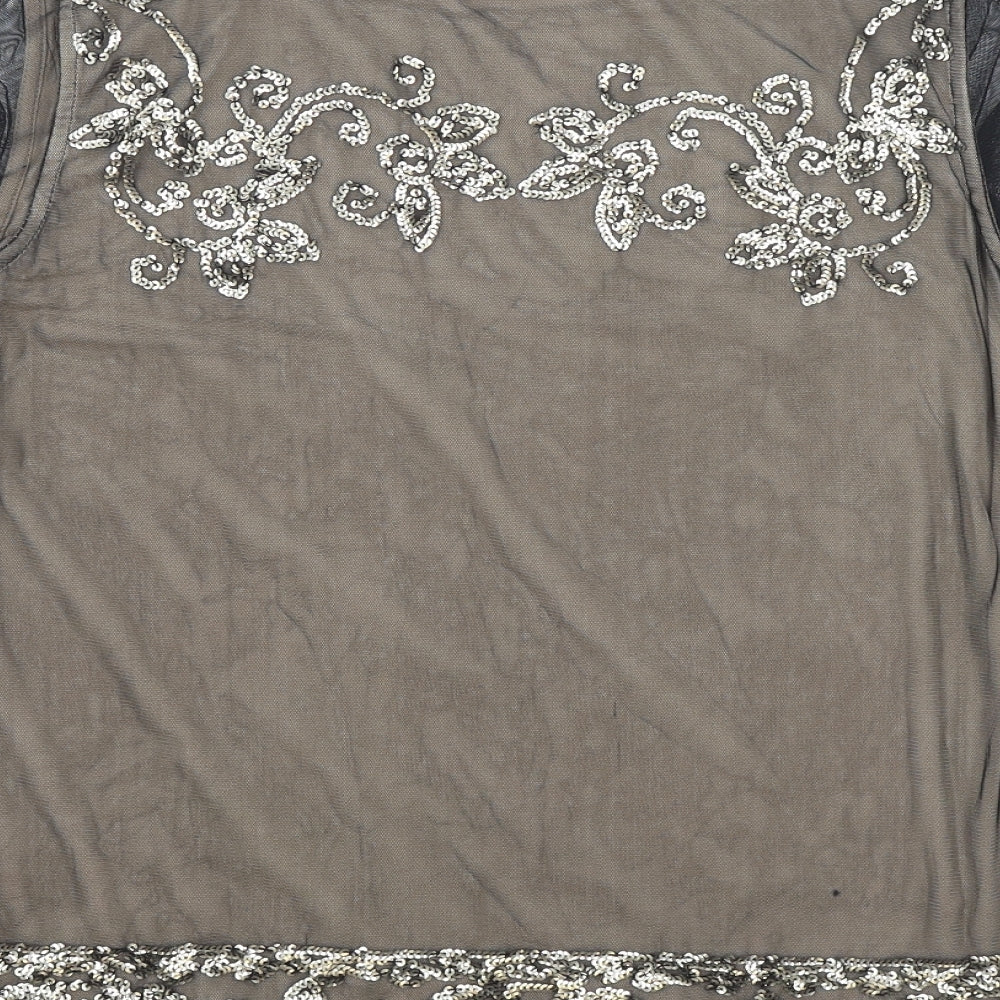 Per Una Womens Black Geometric Polyester Basic Blouse Size 12 Round Neck - Under Shirt