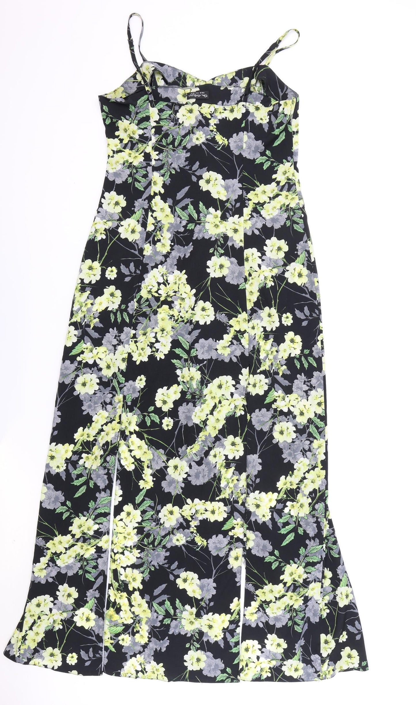 Miss Selfridge Womens Black Floral Polyester Slip Dress Size 12 Sweetheart Button