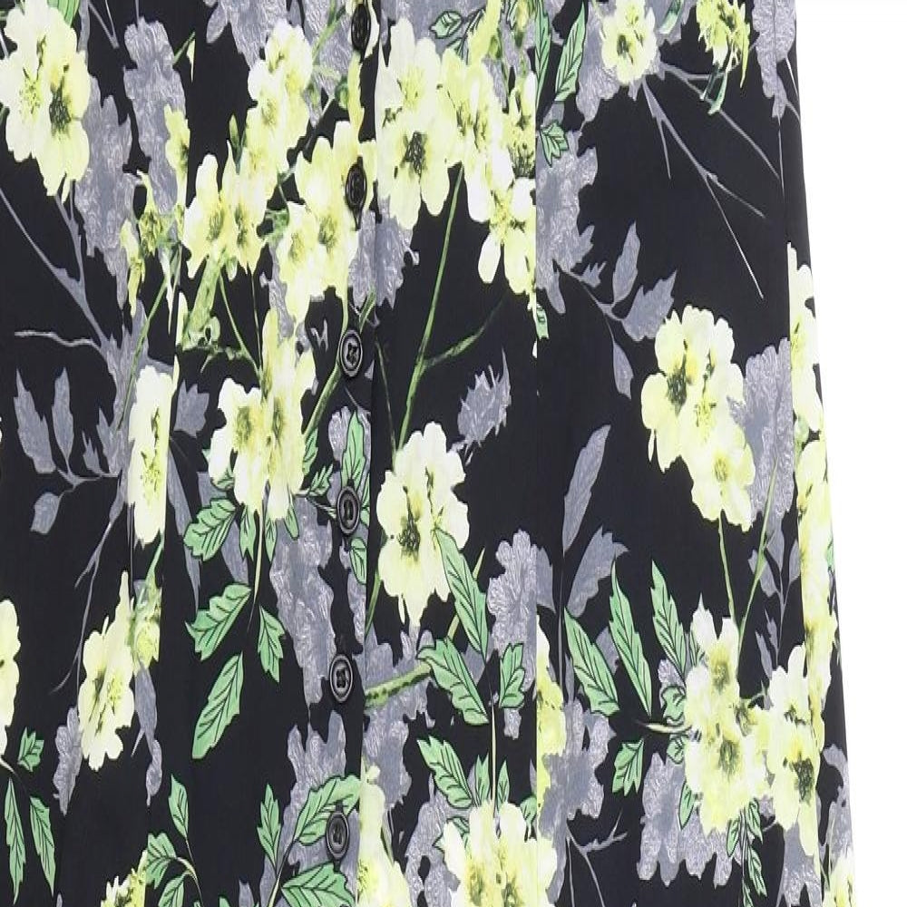 Miss Selfridge Womens Black Floral Polyester Slip Dress Size 12 Sweetheart Button