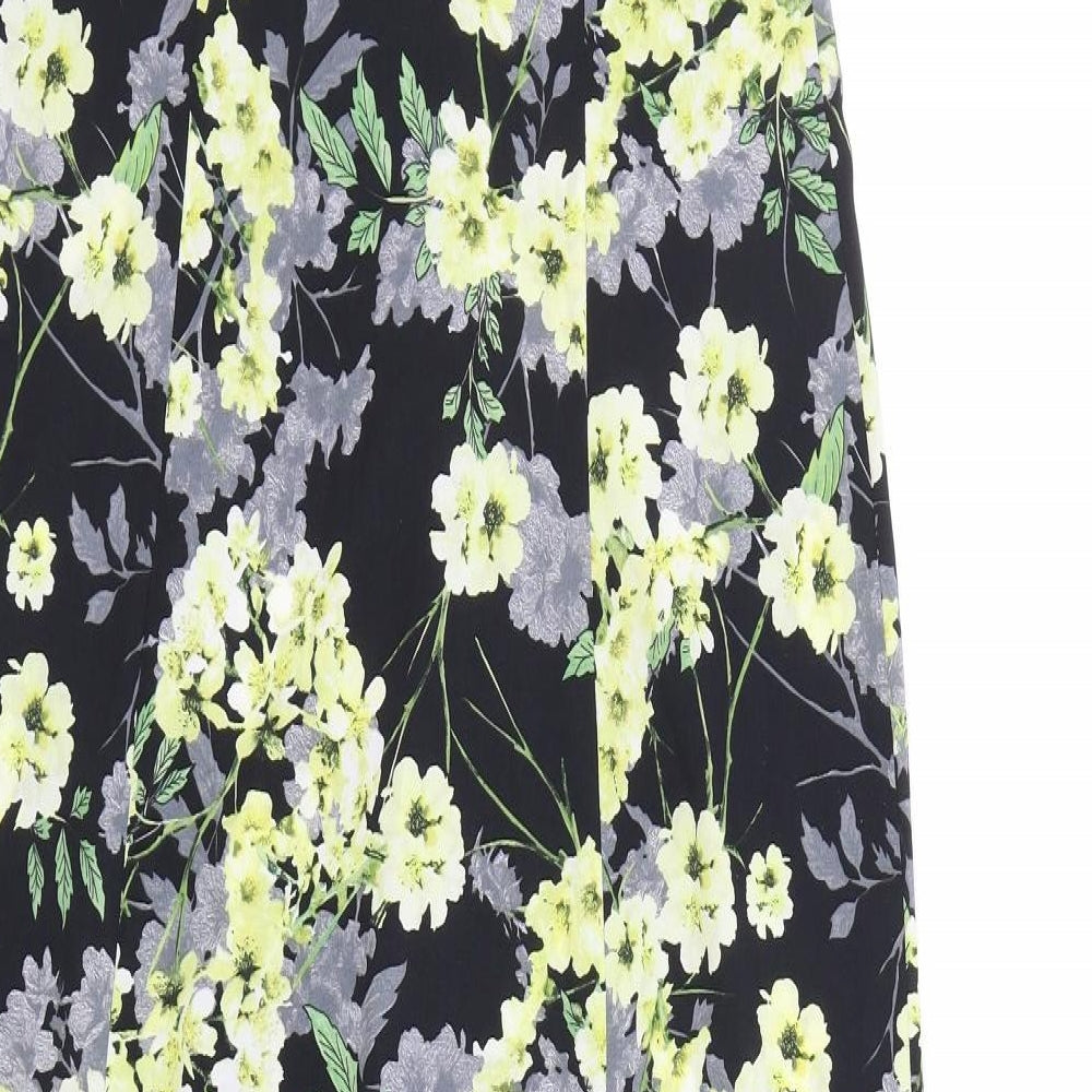 Miss Selfridge Womens Black Floral Polyester Slip Dress Size 12 Sweetheart Button