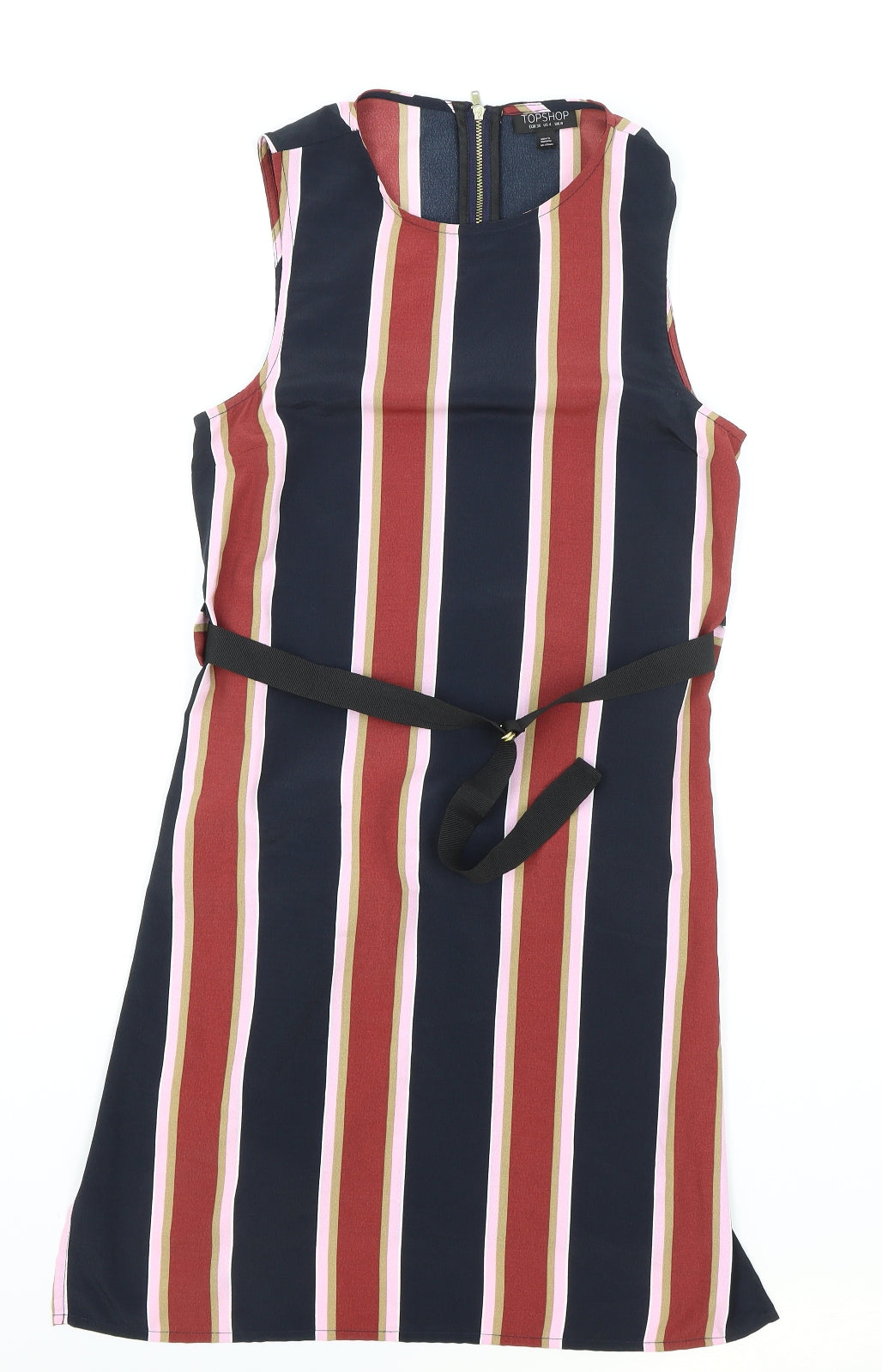 Topshop Womens Black Striped Polyester Sheath Size 8 Round Neck Zip