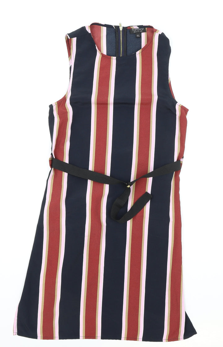 Topshop Womens Black Striped Polyester Sheath Size 8 Round Neck Zip