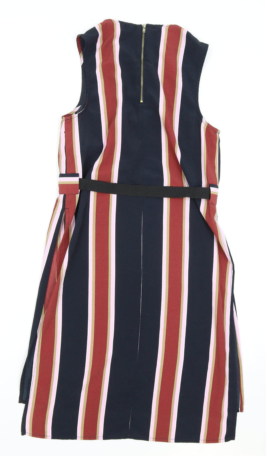Topshop Womens Black Striped Polyester Sheath Size 8 Round Neck Zip