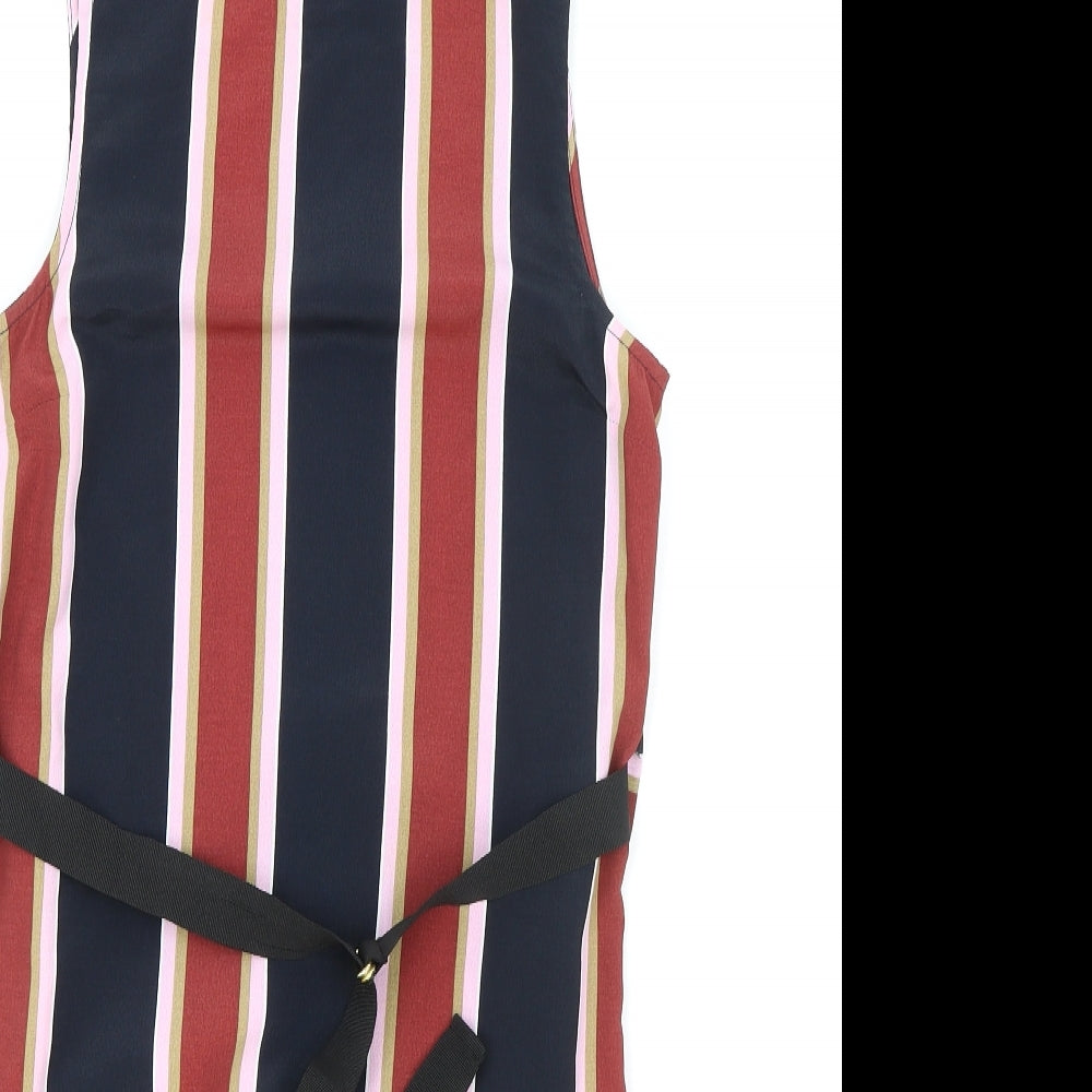 Topshop Womens Black Striped Polyester Sheath Size 8 Round Neck Zip