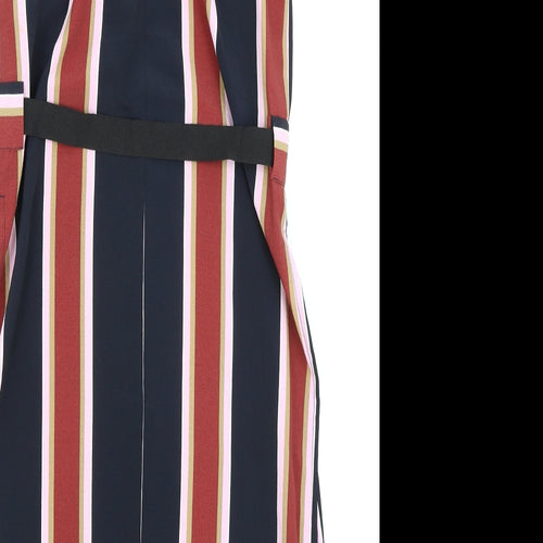 Topshop Womens Black Striped Polyester Sheath Size 8 Round Neck Zip