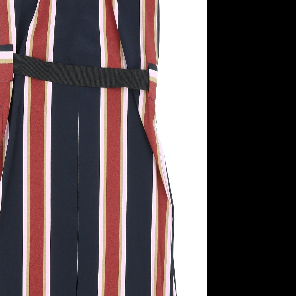 Topshop Womens Black Striped Polyester Sheath Size 8 Round Neck Zip