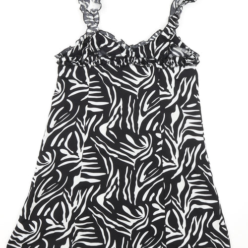 Boohoo Womens Black Animal Print Polyester Tank Dress Size 10 Sweetheart Button