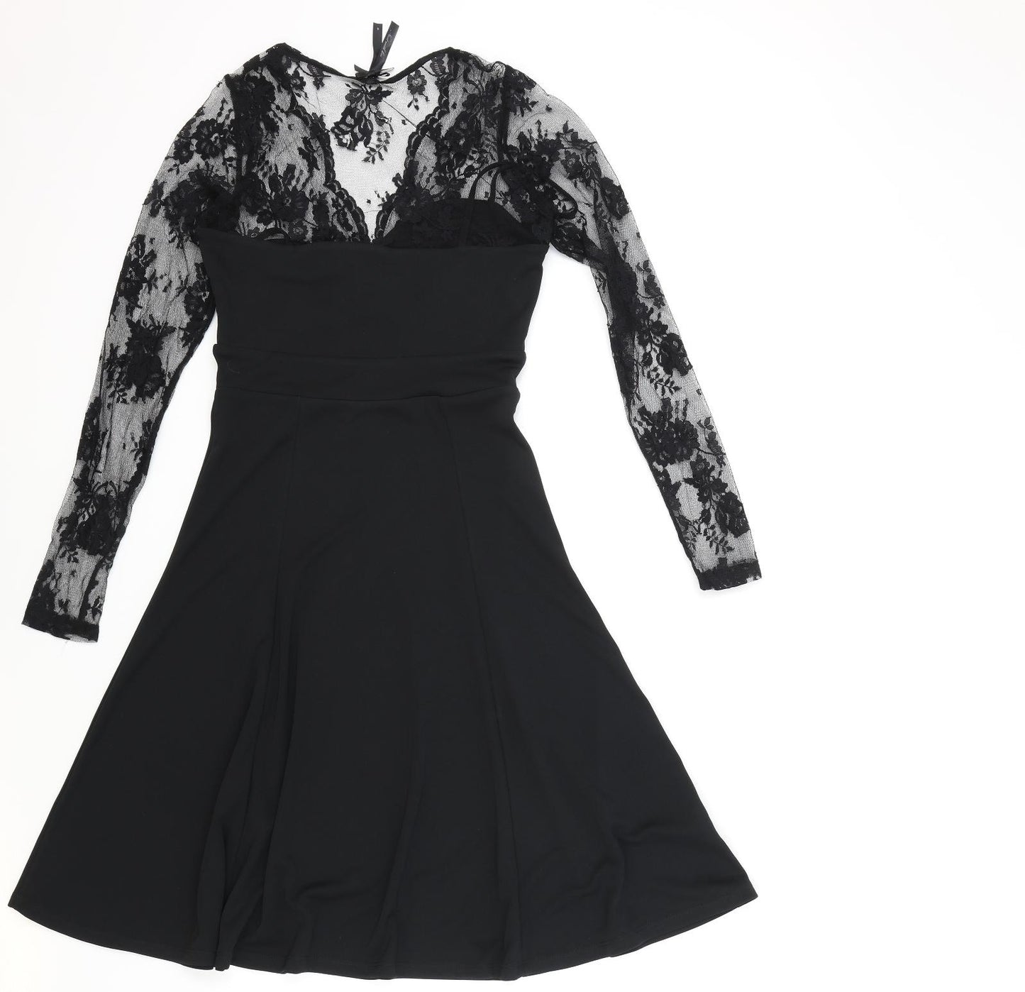 NEXT Womens Black Floral Polyester Fit & Flare Size 6 V-Neck Pullover