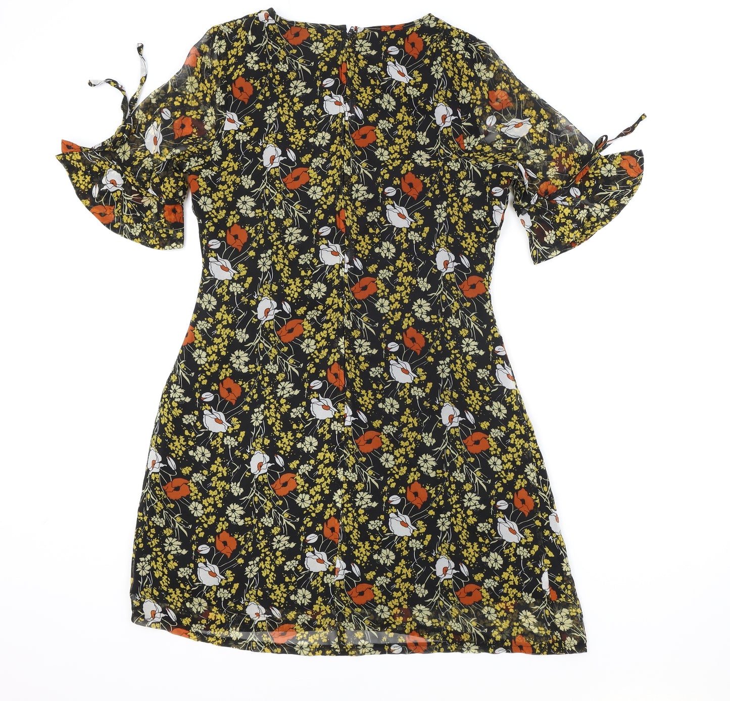 POP Womens Black Floral Polyester A-Line Size 2 Boat Neck Zip