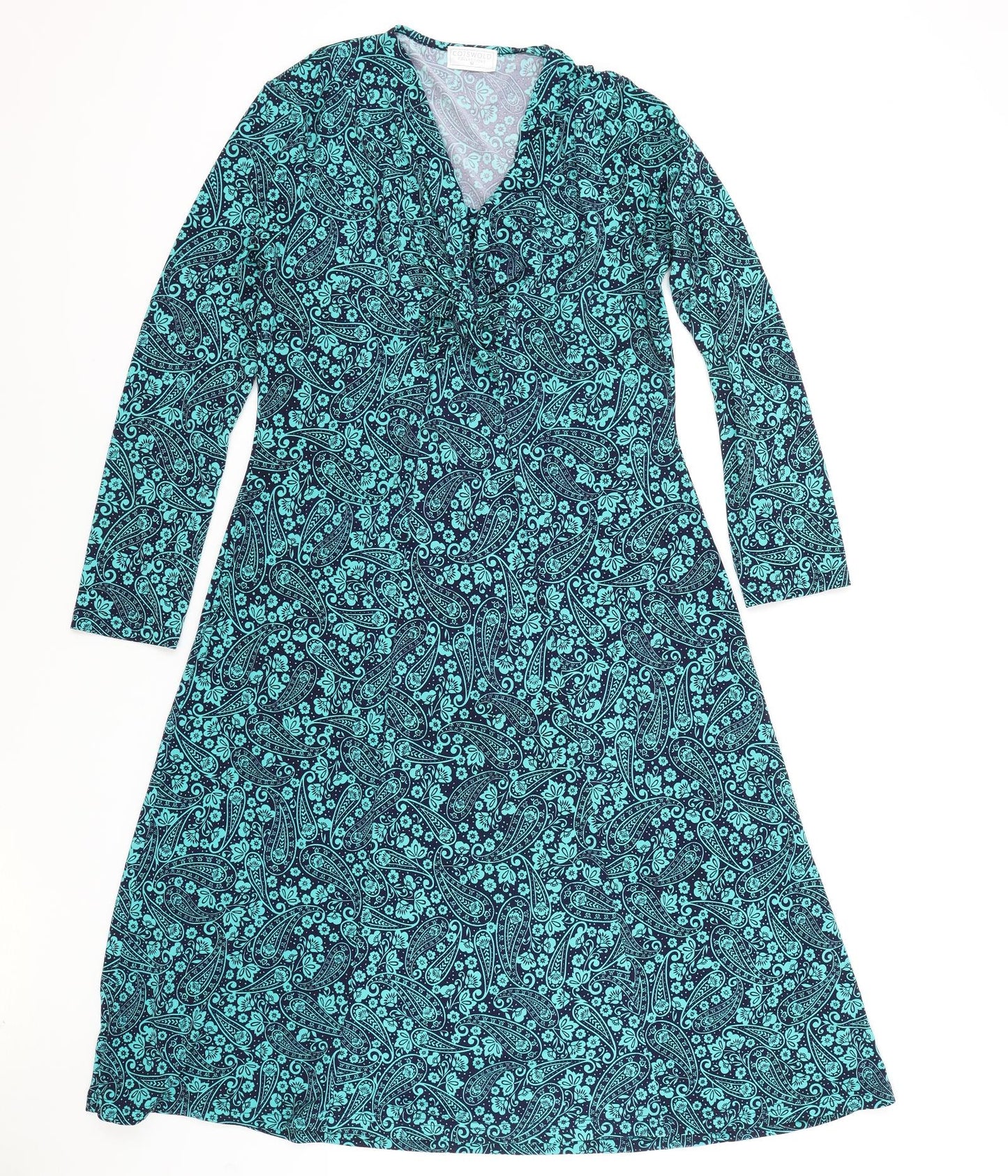 Cotswold Womens Green Floral Polyester Wrap Dress Size M V-Neck Pullover