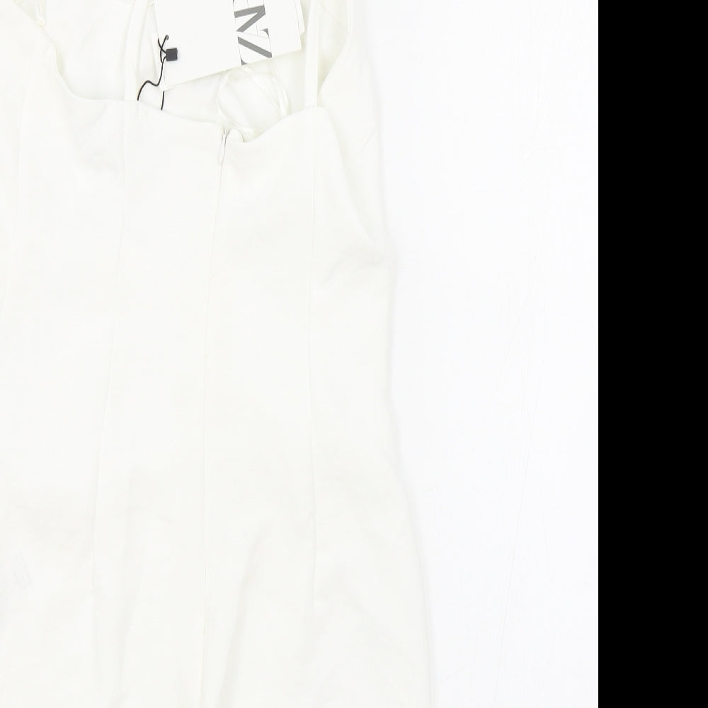 Zara Womens White Polyester Bodycon Size M Sweetheart Zip