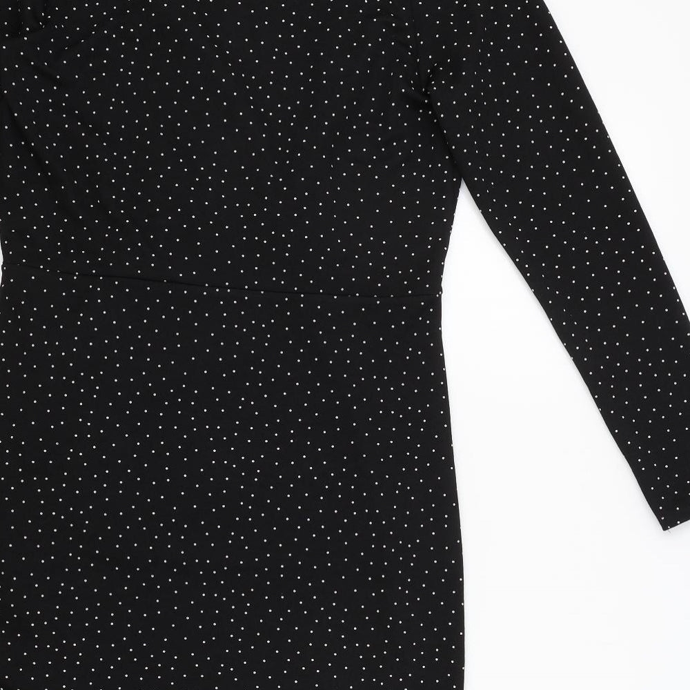New Look Womens Black Polka Dot Polyester Bodycon Size 18 V-Neck Pullover