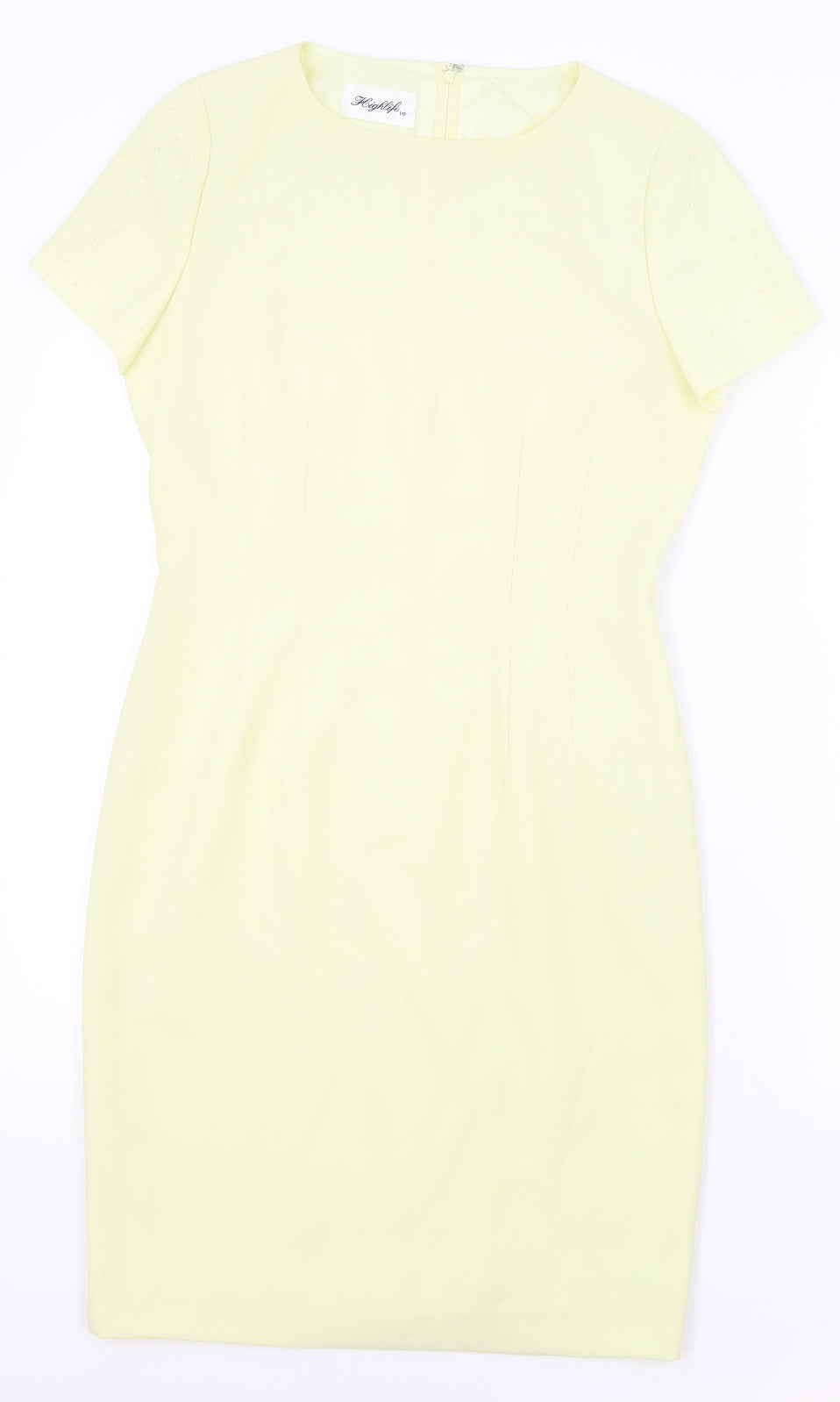 Highlife Womens Yellow Polyester Pencil Dress Size 10 Boat Neck Zip