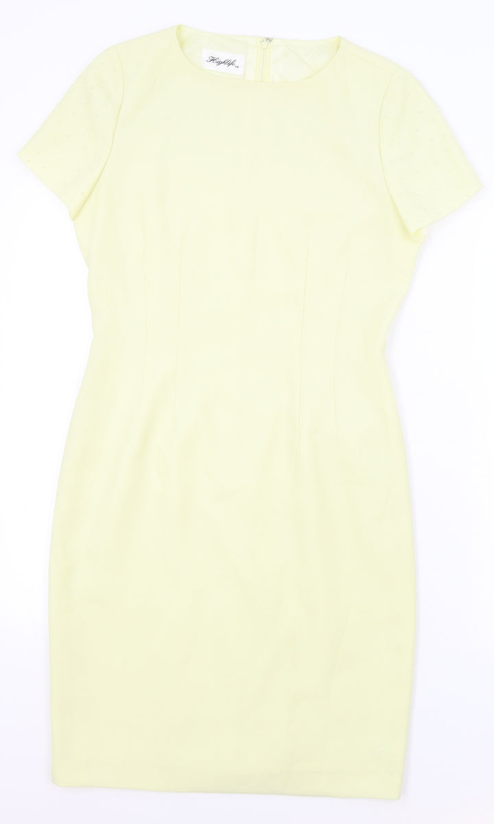 Highlife Womens Yellow Polyester Pencil Dress Size 10 Boat Neck Zip